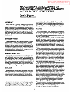 MANAGEMENT IMPLICATIONS OF YELLOW STARTHISTLE ADAPTATIONS IN THE PACIFIC NORTHWEST Gary L. Kiemnec