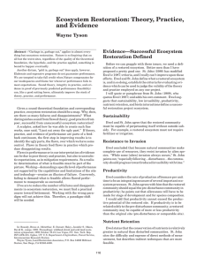 Ecosystem Restoration: Theory, Practice, and Evidence Wayne Tyson Evidence—Successful Ecosystem