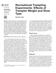 Recreational Trampling Experiments: Effects of Trampler Weight and Shoe Type