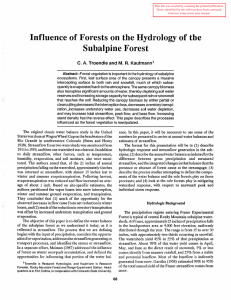 Influence of Fo)·ests of Sul)alpine II)rdrolOg)r