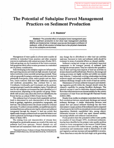 The PoteJltial of Subalpine Forest Managenlent Practices Sedinlent Pl·oduction OIl