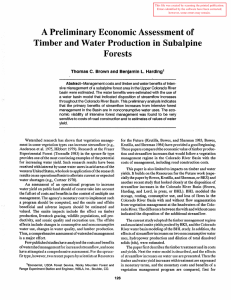A Preliminary Econonlic Assessment of Tinlber and Water Pl·oduction in Subalpine Forests