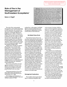 Role of Fire  in  the Management of Southwestern  Ecosystems 1