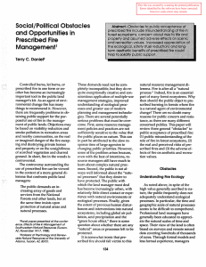 Social/Political Obstacles and Opportunities in Prescribed Fire Management