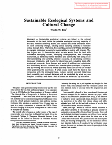 Sustainable  Ecological  Systems  and Cultural Change