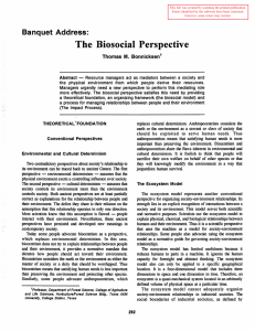 Biosocial  Perspective Banquet  Address: Thomas  M.  Bonnicksen
