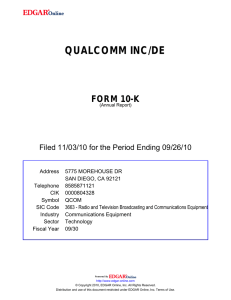 QUALCOMM INC/DE FORM 10-K Filed 11/03/10 for the Period Ending 09/26/10