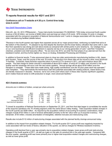 TI reports financial results for 4Q11 and 2011 www.ti.com/ir