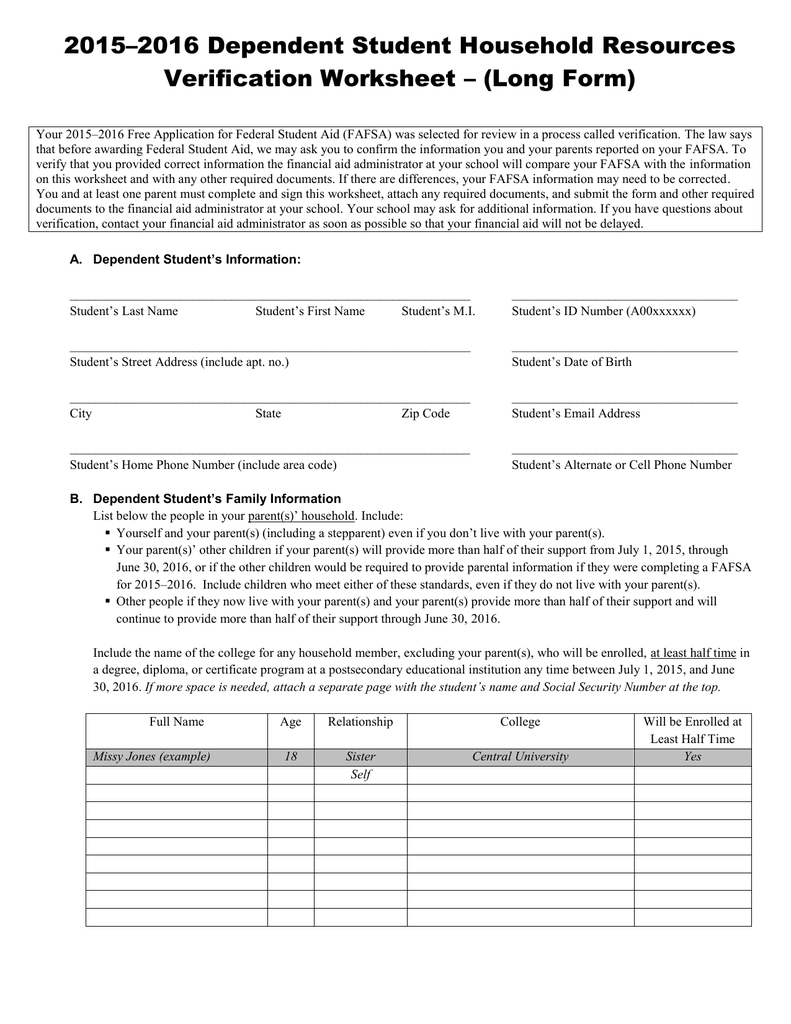 Verification Worksheet For Dependent Students Chimp Wiring