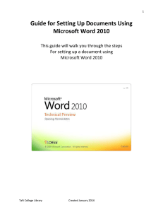 Guide for Setting Up Documents Using Microsoft Word 2010