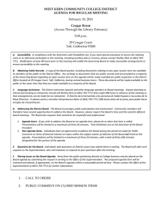 WEST KERN COMMUNITY COLLEGE DISTRICT AGENDA FOR REGULAR MEETING Cougar Room