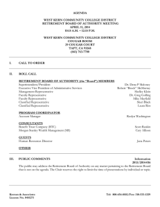 AGENDA  WEST KERN COMMUNITY COLLEGE DISTRICT RETIREMENT BOARD OF AUTHORITY MEETING