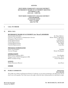 AGENDA  WEST KERN COMMUNITY COLLEGE DISTRICT RETIREMENT BOARD OF AUTHORITY MEETING