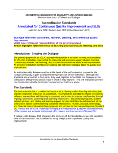 Accreditation Standards  Annotated for Continuous Quality Improvement and SLOs