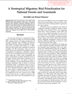 A Neotropical Migratory Bird Prioritization for National Forests and Grasslands Dick Roth