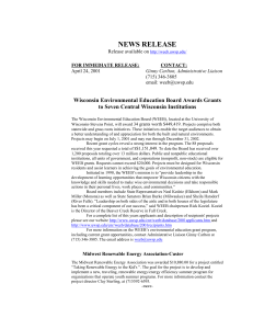 NEWS RELEASE  Wisconsin Environmental Education Board Awards Grants