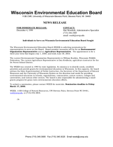 Wisconsin Environmental Education Board  NEWS RELEASE FOR IMMEDIATE RELEASE: