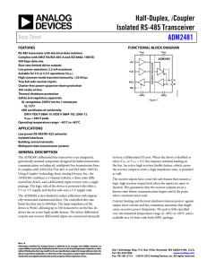 Half-Duplex, Isolated RS-485 Transceiver ADM2481 Data Sheet