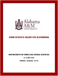 FOOD SCIENCE GRADUATE HANDBOOK DEPARTMENT OF FOOD AND ANIMAL SCIENCES