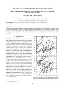 ISPRS Archives XXXVIII-8/W3 Workshop Proceedings: Impact of Climate Change on... CLIMATE CHANGE AND ITS IMPACTS ON ECO-ENVIRONMENT AND AGRICULTURE IN... WEST OF NORTHEAST CHINA Wang Yiyong
