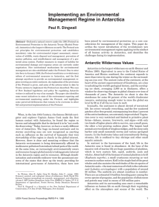 Implementing an Environmental Management Regime in Antarctica Paul R. Dingwall