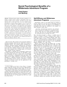 Social Psychological Benefits of a Wilderness Adventure Program Todd Paxton Leo McAvoy