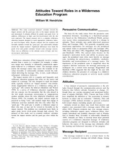 Attitudes Toward Roles in a Wilderness Education Program William W. Hendricks