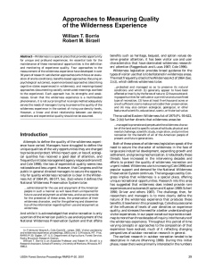 Approaches to Measuring Quality of the Wilderness Experience William T. Borrie
