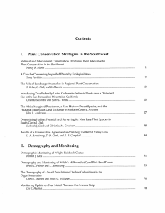 Contents I. Plant Conservation Strategies in the Southwest