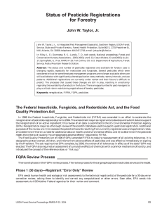 Status of Pesticide Registrations for Forestry John W. Taylor, Jr.