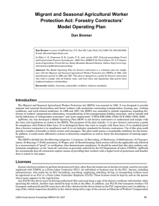 Migrant and Seasonal Agricultural Worker Protection Act: Forestry Contractors’ Model Operating Plan