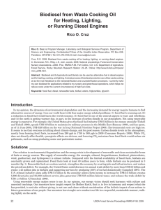 Biodiesel from Waste Cooking Oil for Heating, Lighting, or Running Diesel Engines