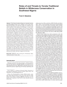 Roles of and Threats to Yoruba Traditional Southwest Nigeria Fola D. Babalola
