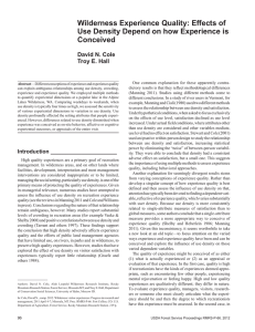 Wilderness Experience Quality: Effects of Conceived David N. Cole