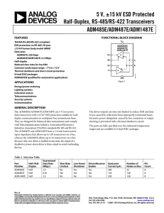 5 V, ±15 kV ESD Protected Half-Duplex, RS-485/RS-422 Transceivers ADM485E/ADM487E/ADM1487E