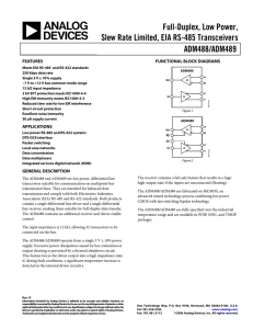 Full-Duplex, Low Power, Slew Rate Limited, EIA RS-485 Transceivers ADM488/ADM489