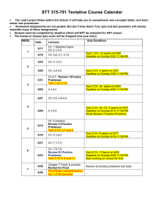 STT 315-701 Tentative Course Calendar