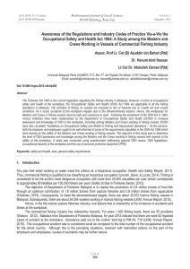 Awareness of the Regulations and Industry Codes of Practice Vis-a-Vis... Occupational Safety and Health Act 1994: A Study among the...