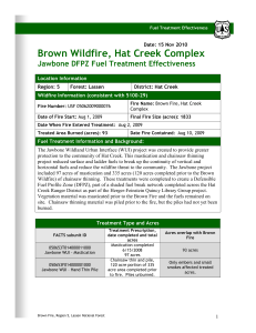 Brown Wildfire, Hat Creek Complex Jawbone DFPZ Fuel Treatment Effectiveness
