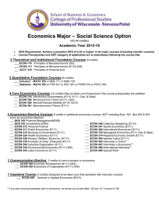 – Social Science Option Economics Major  Academic Year 2015-16