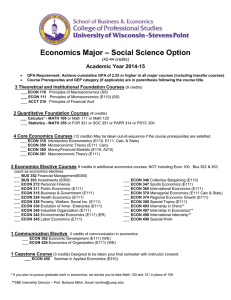– Social Science Option Economics Major  Academic Year 2014-15