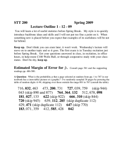 STT 200         ... Lecture Outline 1 - 12 - 09 .