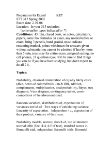 Preparation for Exam1        ... STT 315 Spring 2006 Exam date: 2-09-06