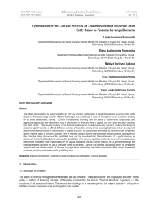 Optimisations of the Cost and Structure of Created Investment Resources... Entity Based on Financial Leverage Elements