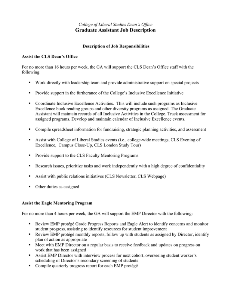  Graduate Assistant Job Description 