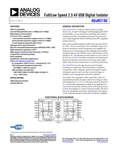 Full/Low Speed 2.5 kV USB Digital Isolator ADuM3160 Data Sheet FEATURES