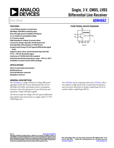 Single, 3 V, CMOS, LVDS Differential Line Receiver ADN4662 Data Sheet