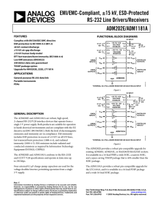 EMI/EMC-Compliant, ±15 kV, ESD-Protected RS-232 Line Drivers/Receivers ADM202E/ADM1181A