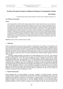 The Role of Pre-Action Procedure in Settlement of Disputes in... Mediterranean Journal of Social Sciences Viktor Shtykov MCSER Publishing, Rome-Italy