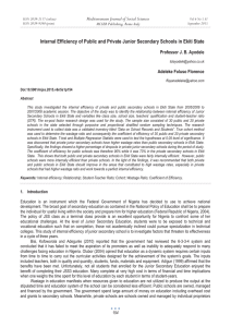 Internal Efficiency of Public and Private Junior Secondary Schools in... Mediterranean Journal of Social Sciences Professor J. B. Ayodele Adeleke Foluso Florence